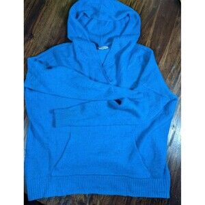 Autumn Cashmere 100% Pure Cashmere Hoodie Sweater Blue Draped Shawl Neck XS